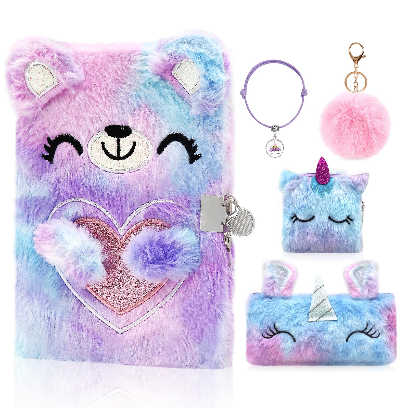GLGHMH Secret Diary with Lock Set, Secret Fluffy Notebook with